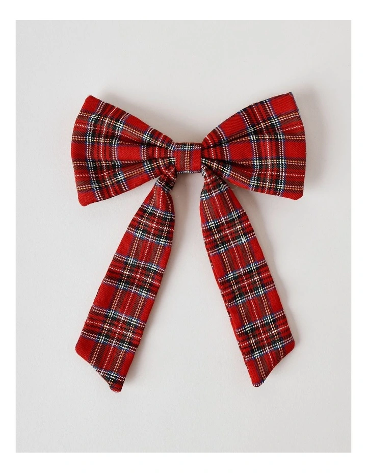 Heirloom Christmas Fabric Tartan Bow Clip 11cm in Red image 2