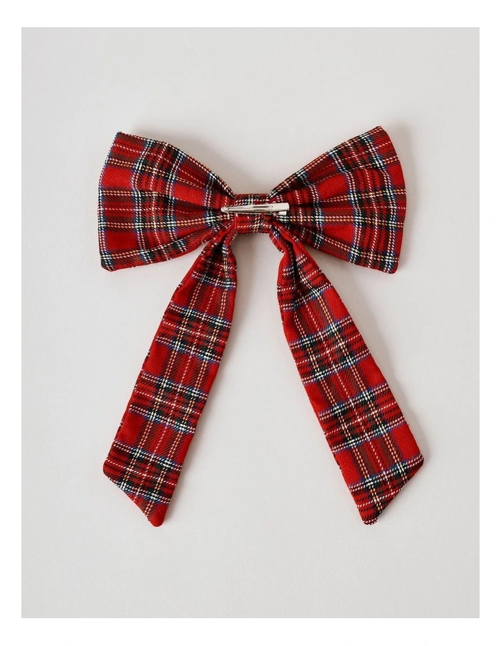 Heirloom Christmas Fabric Tartan Bow Clip 11cm in Red image 3