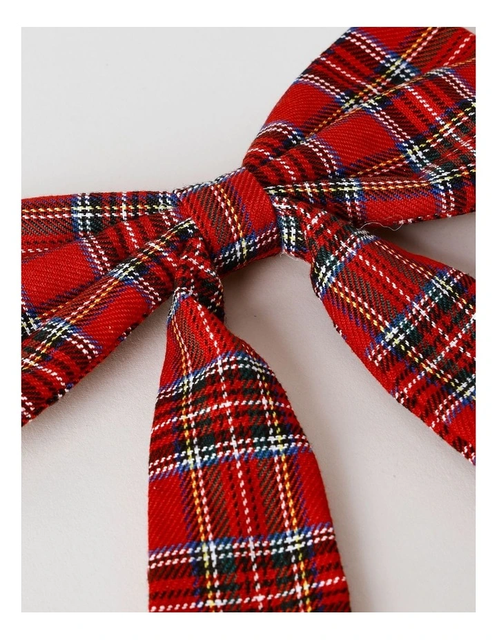 Heirloom Christmas Fabric Tartan Bow Clip 11cm in Red image 4