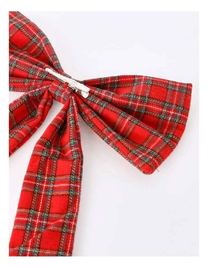 Heirloom Christmas Fabric Tartan Bow Clip 11cm in Red image 5