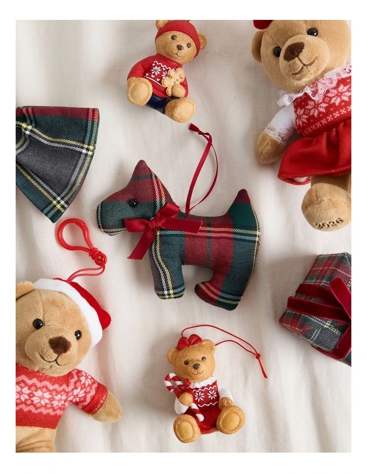 Heirloom Fabric Tartan Scottie Dog Ornament with Bow 11cm in Red image 3