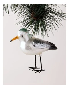 Eucalyptus Christmas Glass Seagull Ornament with Hat 11cm in Multi