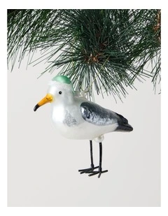 Eucalyptus Christmas Glass Seagull Ornament with Hat 11cm