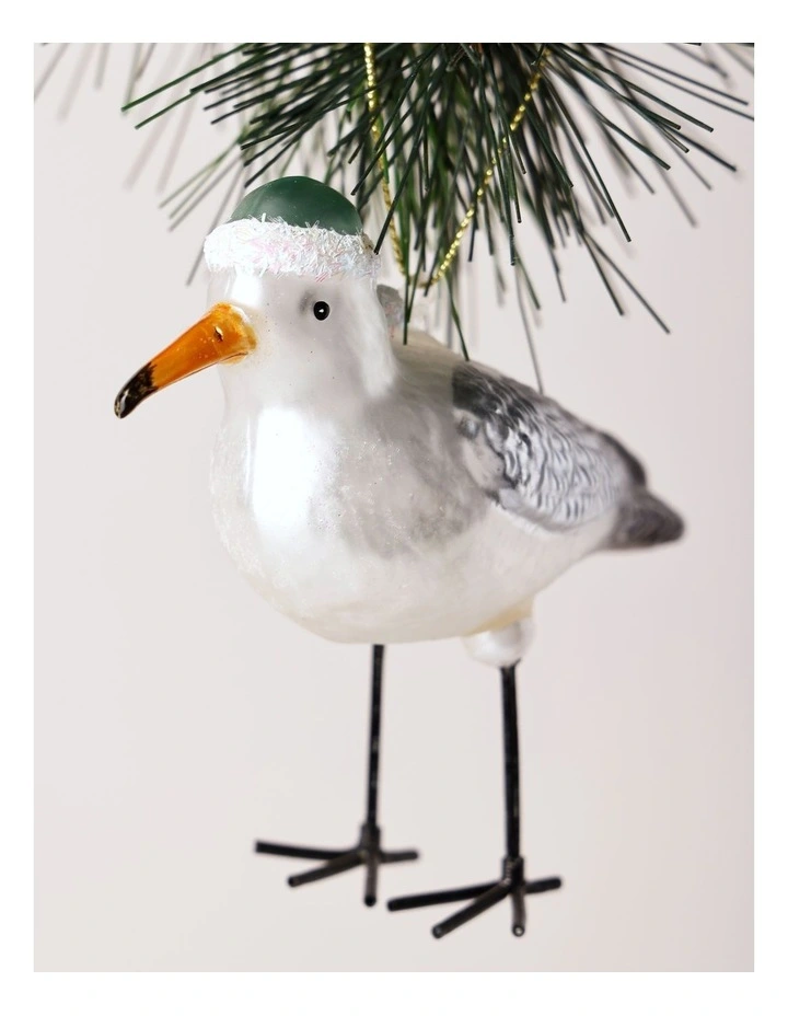 Eucalyptus Christmas Glass Seagull Ornament with Hat 11cm in Multi image 2