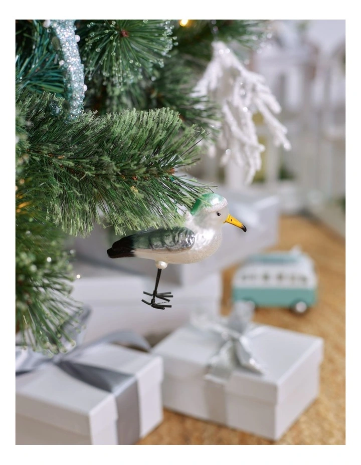 Eucalyptus Christmas Glass Seagull Ornament with Hat 11cm in Multi image 3