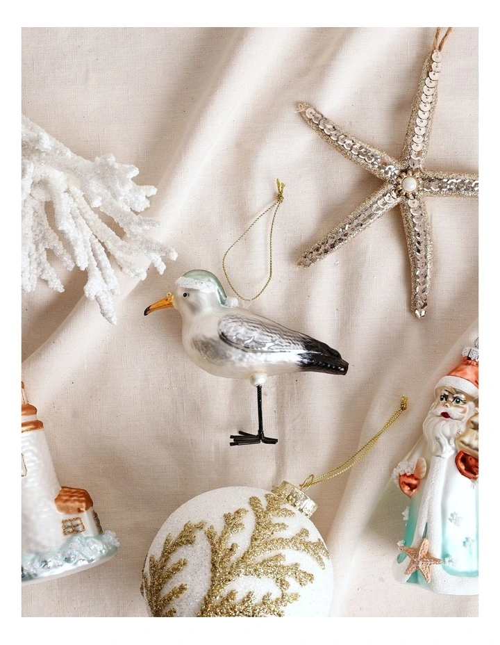 Eucalyptus Christmas Glass Seagull Ornament with Hat 11cm in Multi image 4