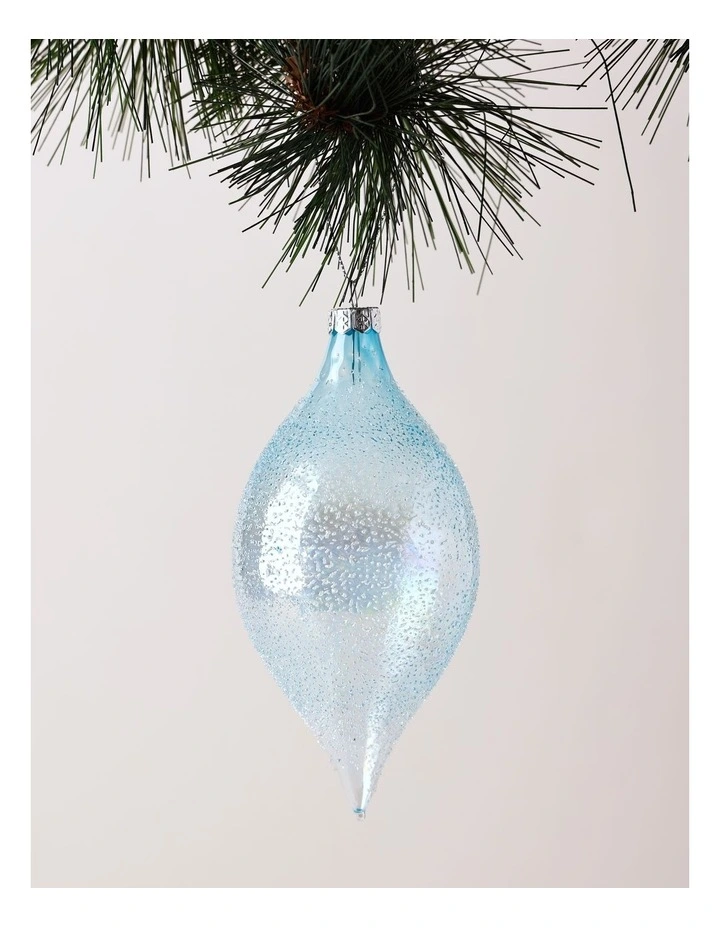 Luxe Christmas Beading Glass Finial Ornament 14cm in Blue image 1