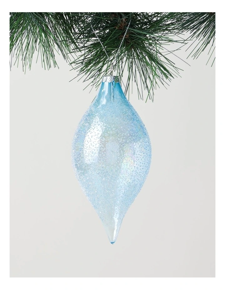 Luxe Christmas Beading Glass Finial Ornament 14cm in Blue image 1