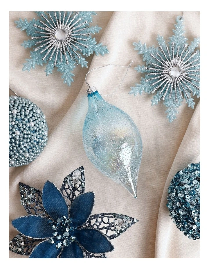 Luxe Christmas Beading Glass Finial Ornament 14cm in Blue image 3