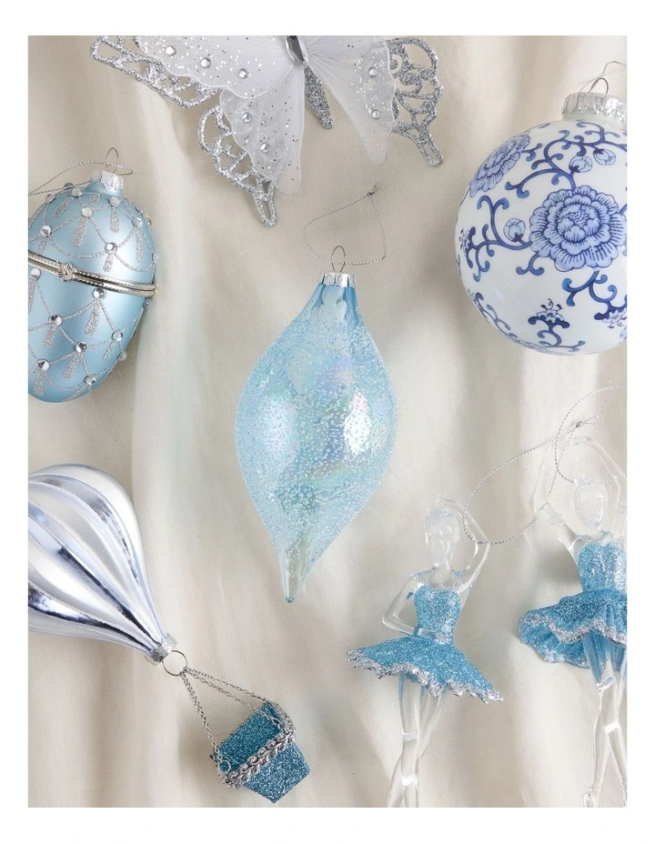 Luxe Christmas Beading Glass Finial Ornament 14cm in Blue image 3