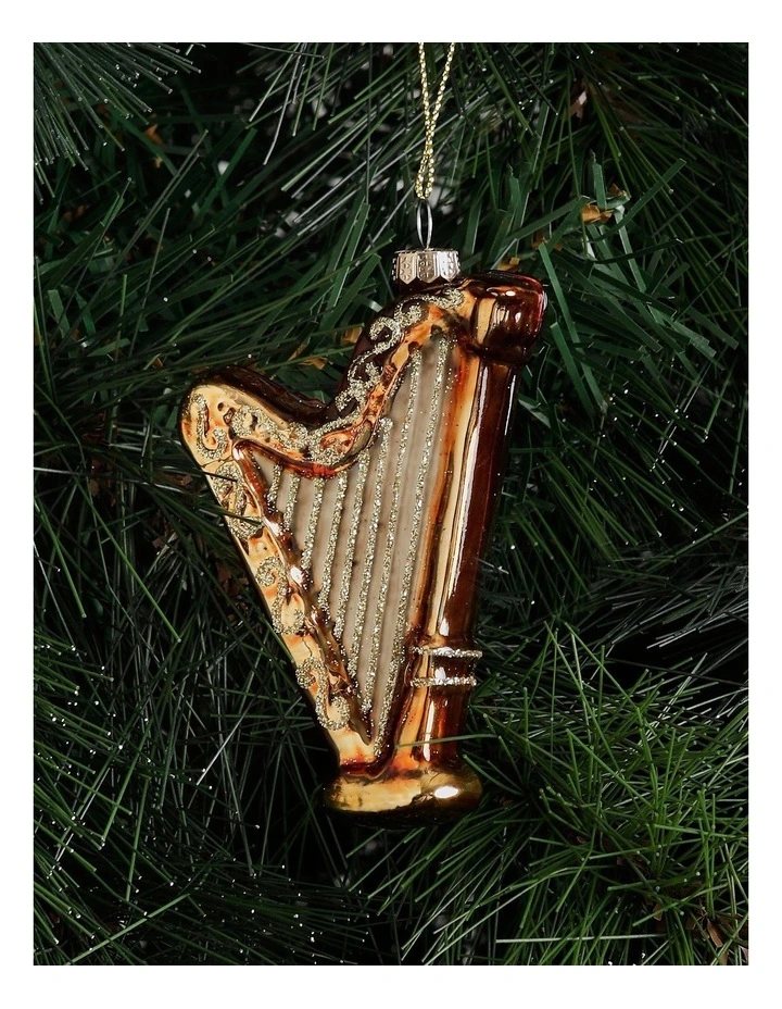 Myer Giftorium Heirloom Glass Harp Ornament 8.5cm in Brown MYER