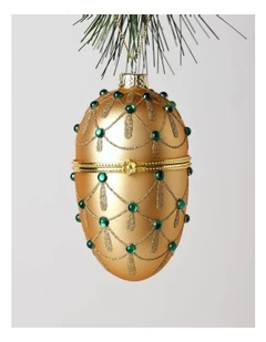 Heirloom Christmas Glass Gem Hinged Egg Ornament 10cm in Gold