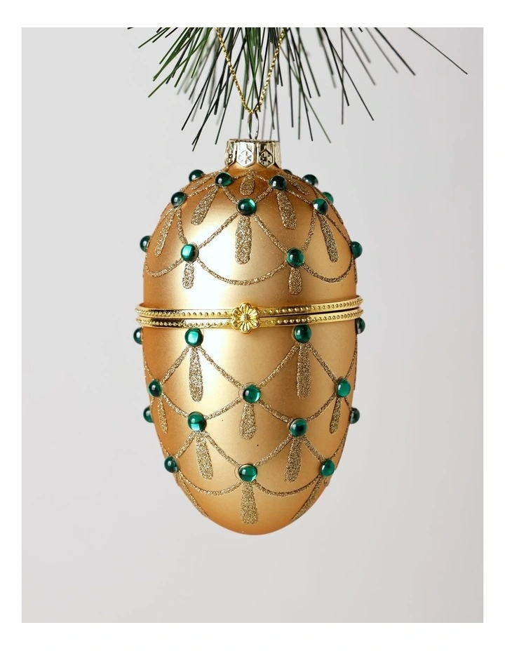 Heirloom Christmas Glass Gem Hinged Egg Ornament 10cm in Gold image 1