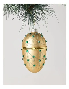Heirloom Christmas Glass Gem Hinged Egg Ornament 10cm in Gold