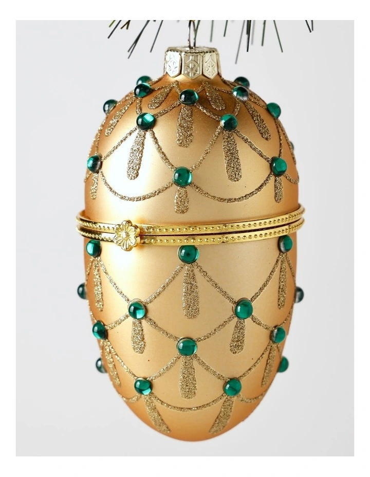 Heirloom Christmas Glass Gem Hinged Egg Ornament 10cm in Gold image 2