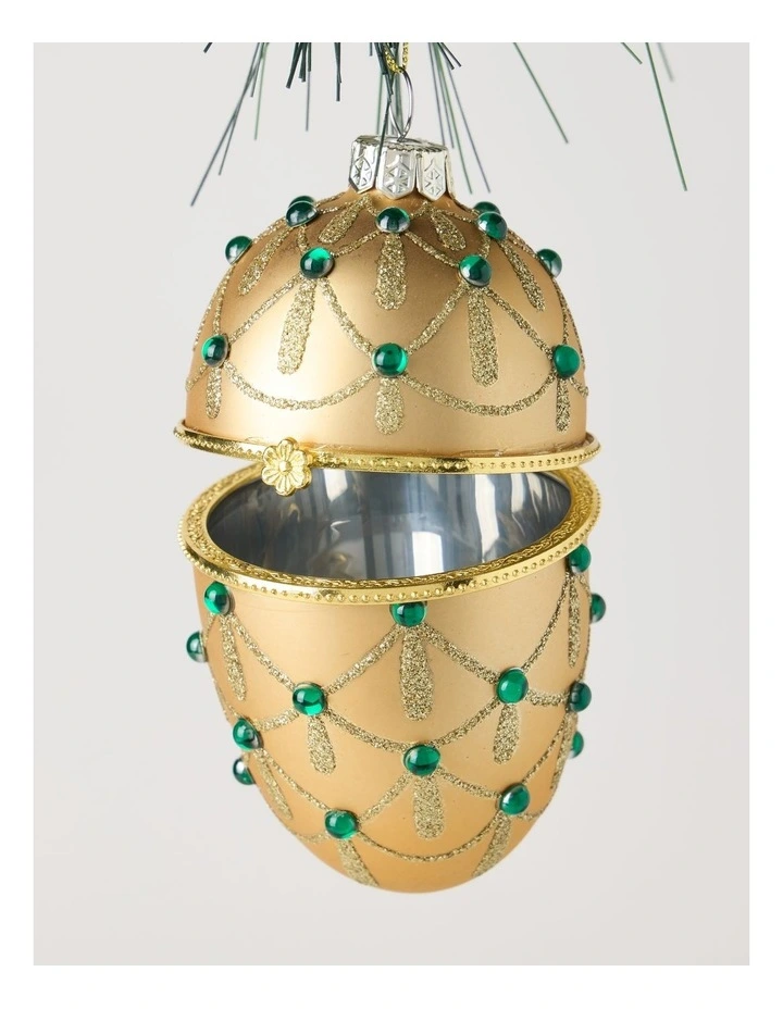 Heirloom Christmas Glass Gem Hinged Egg Ornament 10cm in Gold image 2