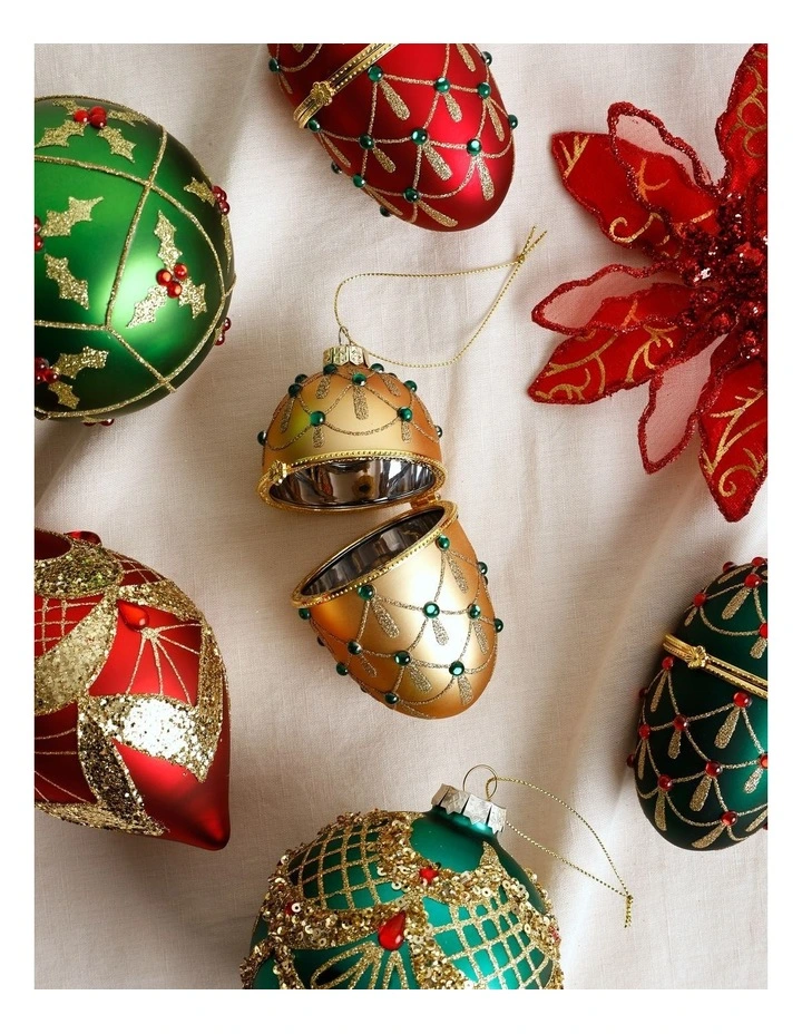 Heirloom Christmas Glass Gem Hinged Egg Ornament 10cm in Gold image 3