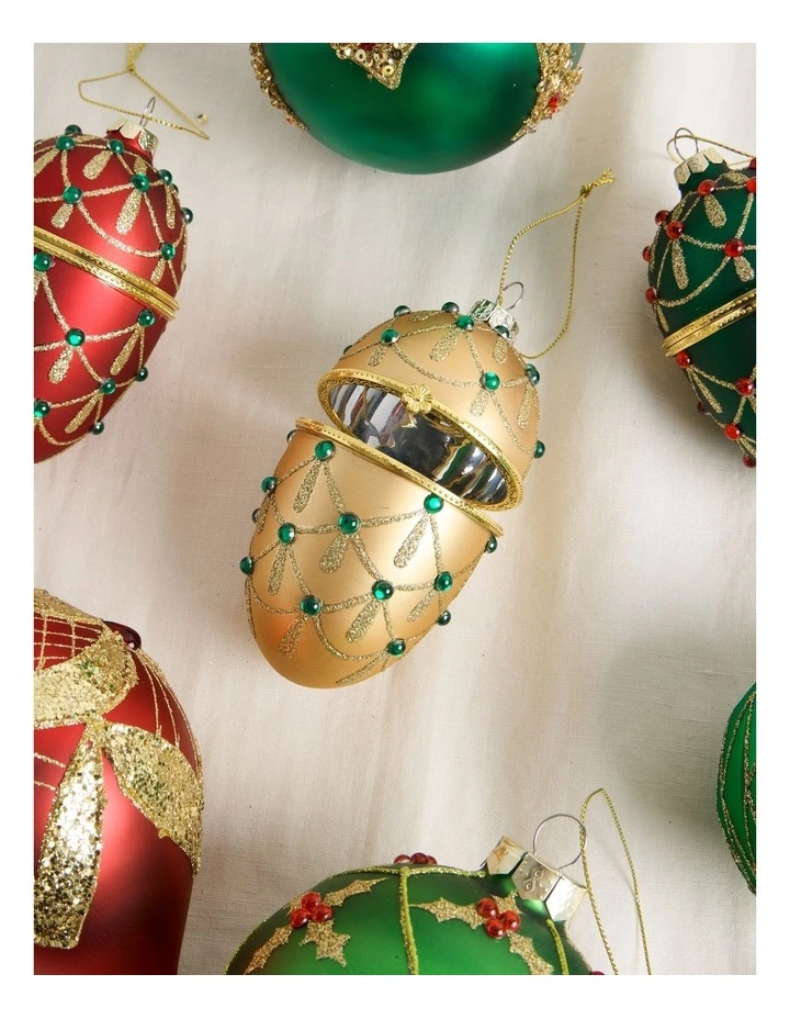 Heirloom Christmas Glass Gem Hinged Egg Ornament 10cm in Gold image 3