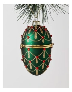 Heirloom Christmas Glass Gem Hinged Egg Ornament 10cm in Green