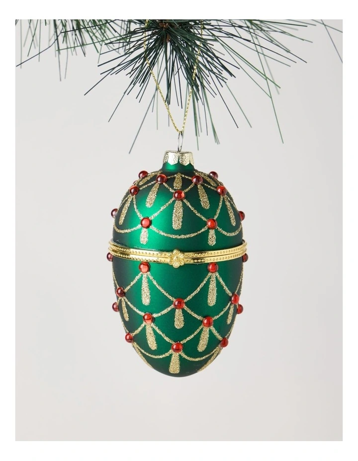 Heirloom Christmas Glass Gem Hinged Egg Ornament 10cm in Green image 1