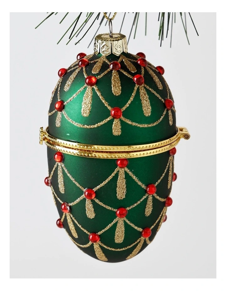 Heirloom Christmas Glass Gem Hinged Egg Ornament 10cm in Green image 2