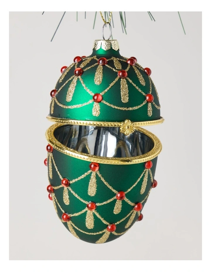Heirloom Christmas Glass Gem Hinged Egg Ornament 10cm in Green image 2