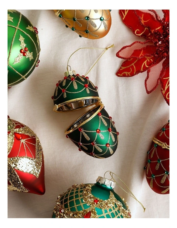 Heirloom Christmas Glass Gem Hinged Egg Ornament 10cm in Green image 3