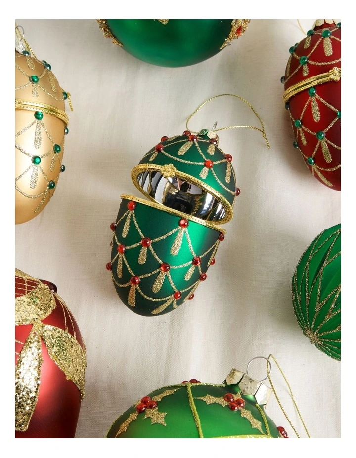 Heirloom Christmas Glass Gem Hinged Egg Ornament 10cm in Green image 3