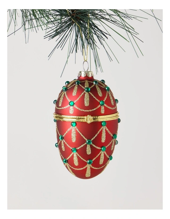 Heirloom Christmas Glass Gem Hinged Egg Ornament 10cm in Red image 1