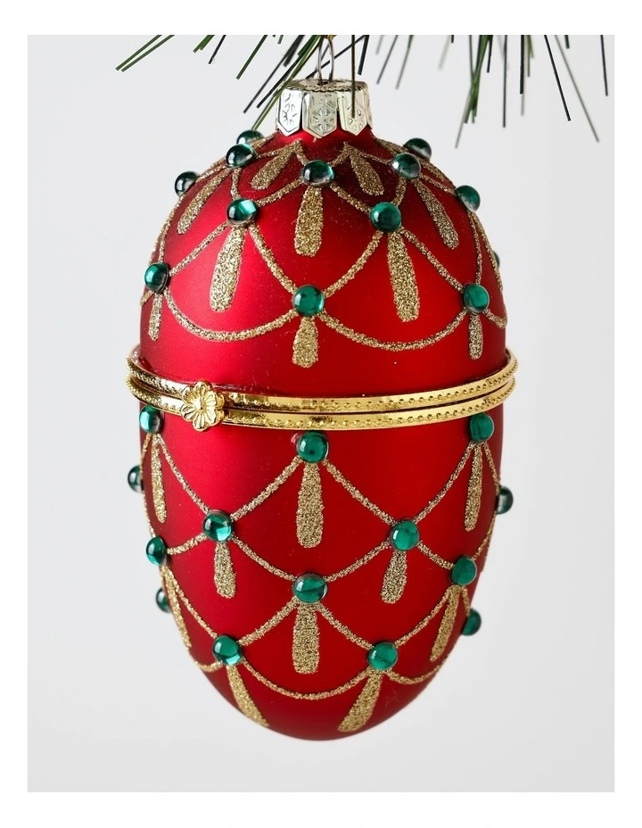 Heirloom Christmas Glass Gem Hinged Egg Ornament 10cm in Red image 2