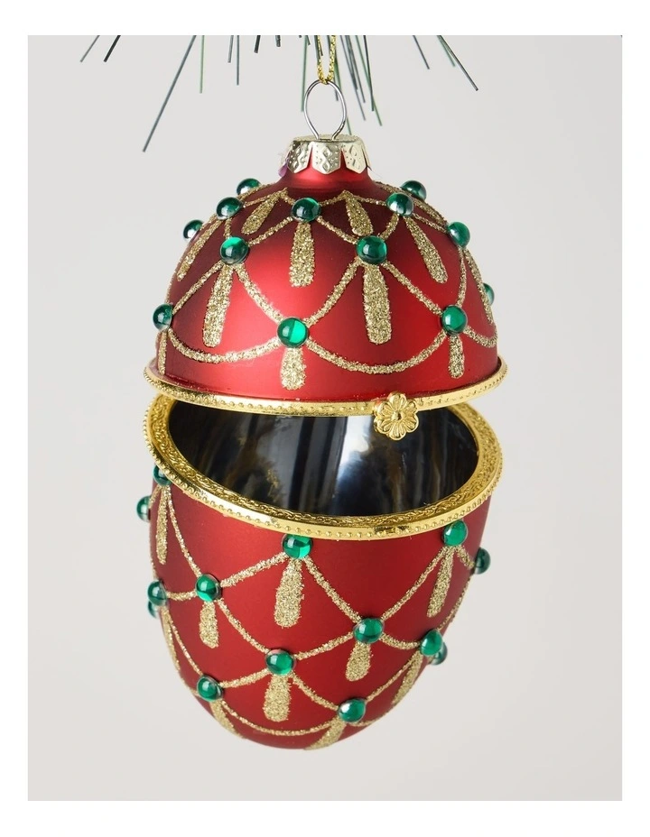 Heirloom Christmas Glass Gem Hinged Egg Ornament 10cm in Red image 2