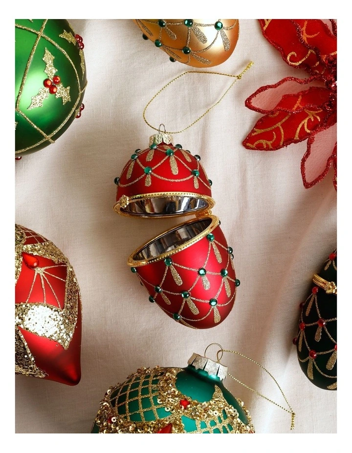 Heirloom Christmas Glass Gem Hinged Egg Ornament 10cm in Red image 3