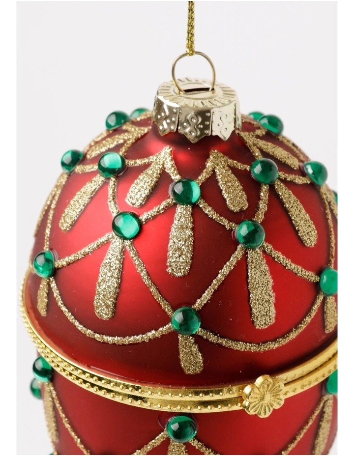 Heirloom Christmas Glass Gem Hinged Egg Ornament 10cm in Red image 4