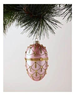 Luxe Christmas Glass Gem Hinged Egg Ornament 10cm in Pink