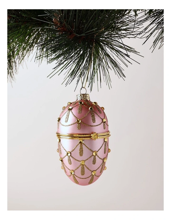 Luxe Christmas Glass Gem Hinged Egg Ornament 10cm in Pink image 1
