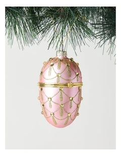 Luxe Christmas Glass Gem Hinged Egg Ornament 10cm in Pink