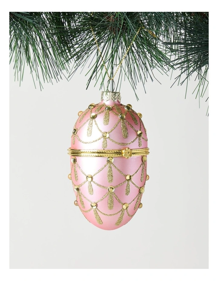 Luxe Christmas Glass Gem Hinged Egg Ornament 10cm in Pink image 1