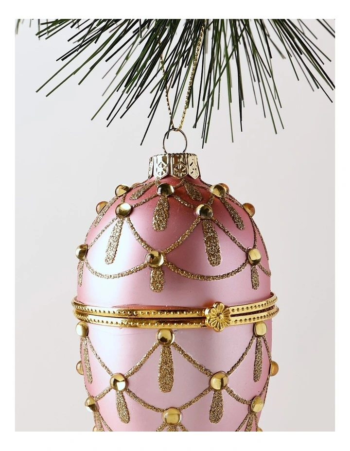 Luxe Christmas Glass Gem Hinged Egg Ornament 10cm in Pink image 2