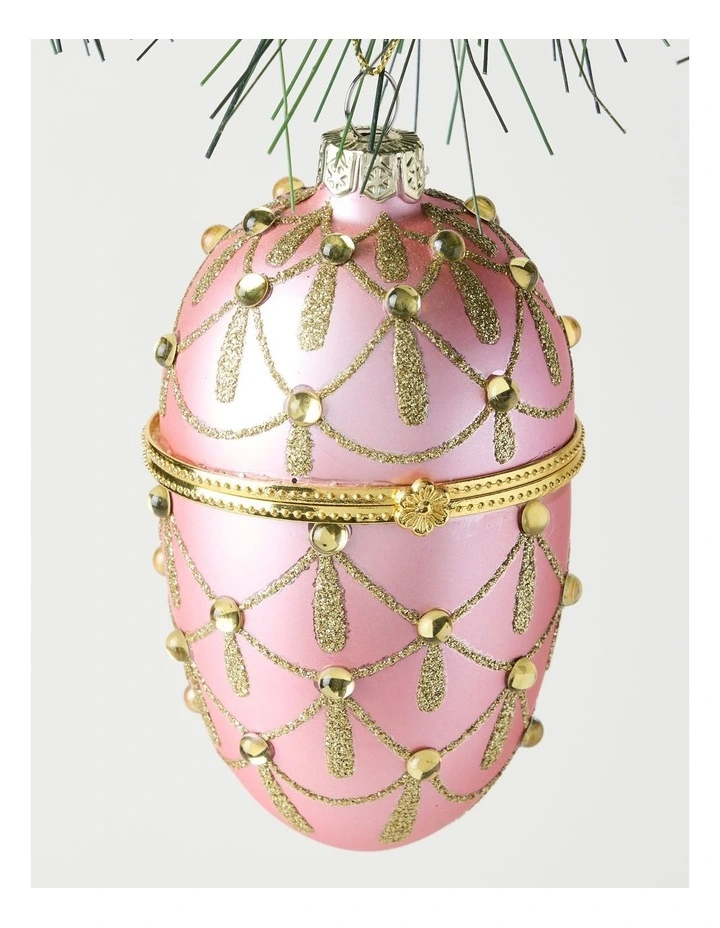 Luxe Christmas Glass Gem Hinged Egg Ornament 10cm in Pink image 2