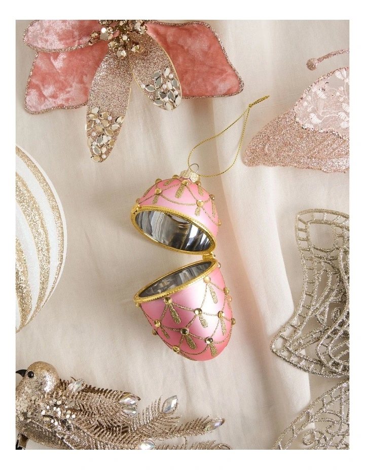 Luxe Christmas Glass Gem Hinged Egg Ornament 10cm in Pink image 3