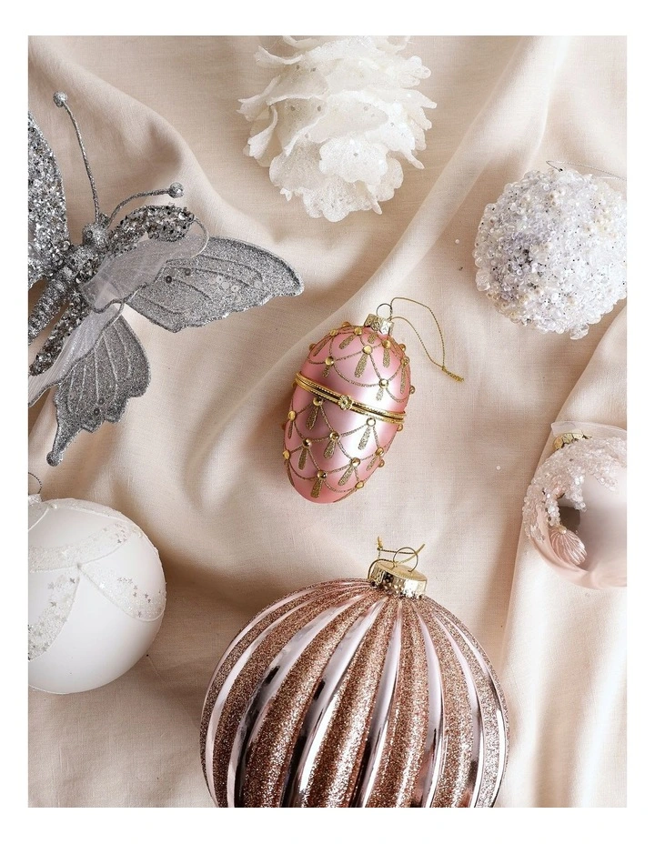 Luxe Christmas Glass Gem Hinged Egg Ornament 10cm in Pink image 4