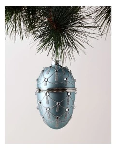 Luxe Christmas Glass Gem Hinged Egg Ornament 10cm in White