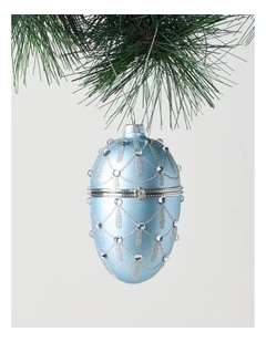 Luxe Christmas Glass Gem Hinged Egg Ornament 10cm in White
