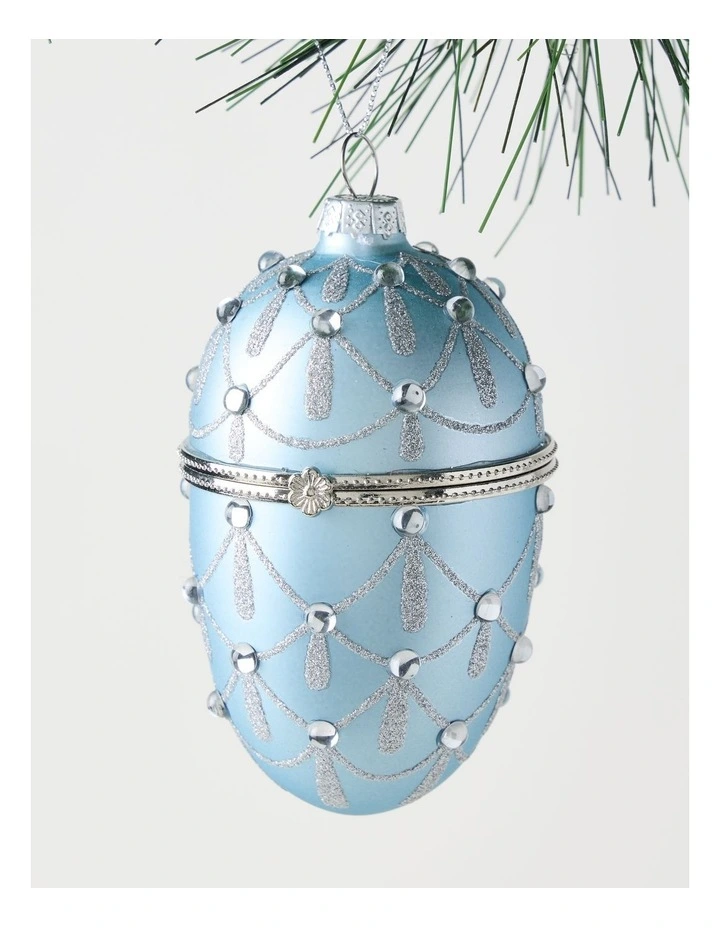 Luxe Christmas Glass Gem Hinged Egg Ornament 10cm in White image 2