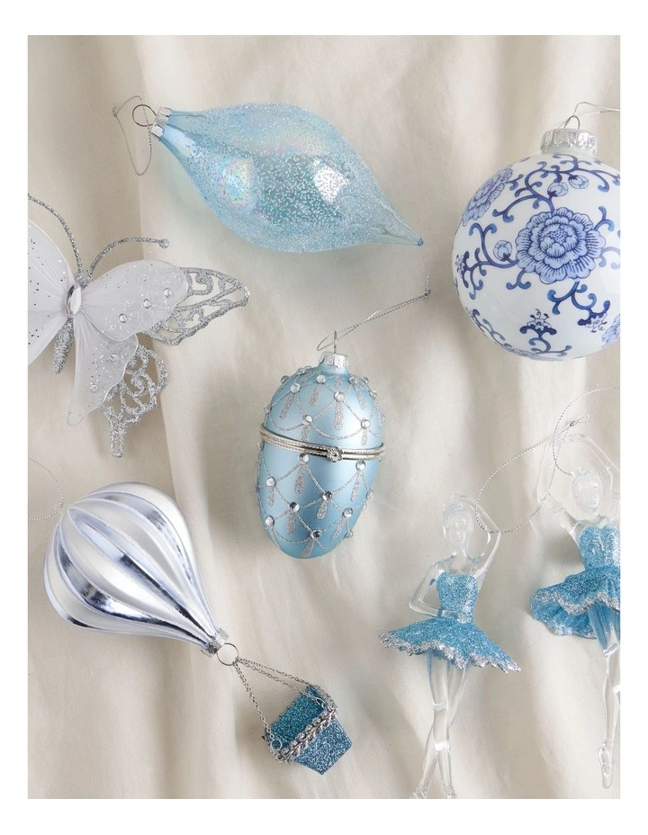 Luxe Christmas Glass Gem Hinged Egg Ornament 10cm in White image 3