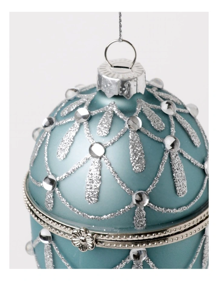 Luxe Christmas Glass Gem Hinged Egg Ornament 10cm in White image 4