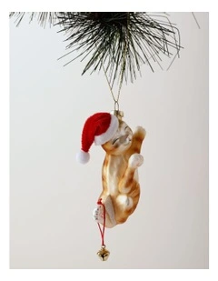 Heirloom Christmas Glass Cat Ornament 10cm in Multi