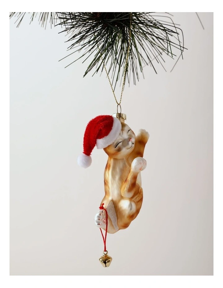 Heirloom Christmas Glass Cat Ornament 10cm in Multi image 1