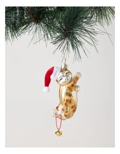 Heirloom Christmas Glass Cat Ornament 10cm in Multi
