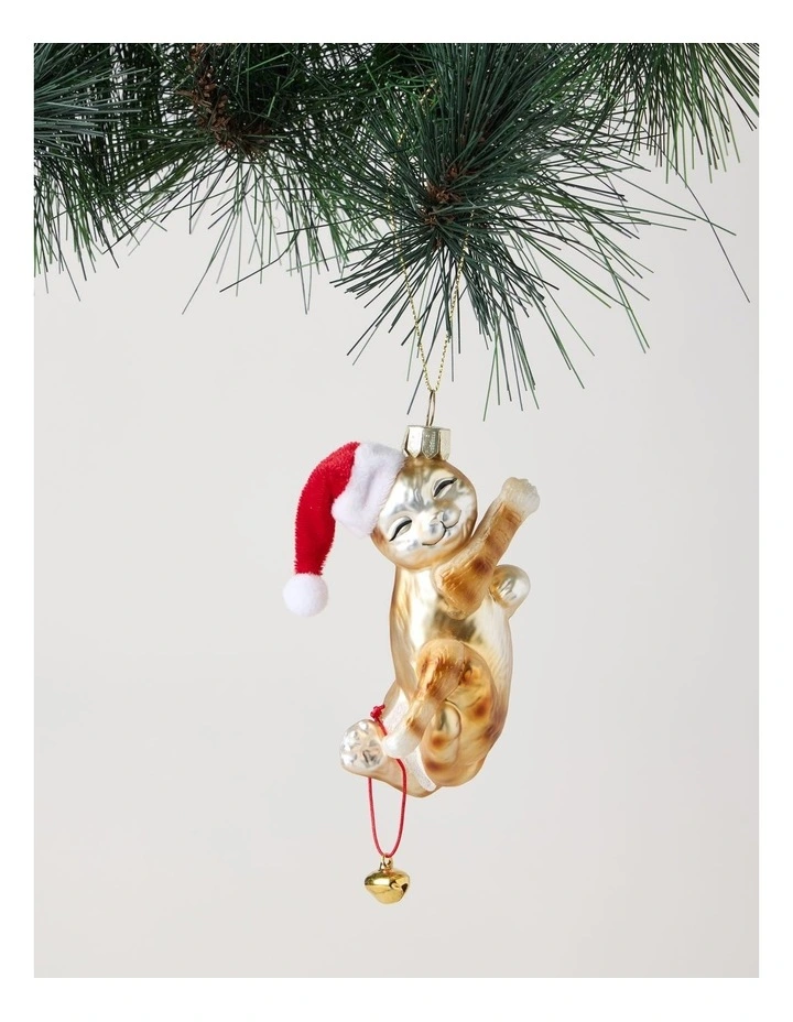 Heirloom Christmas Glass Cat Ornament 10cm in Multi image 1